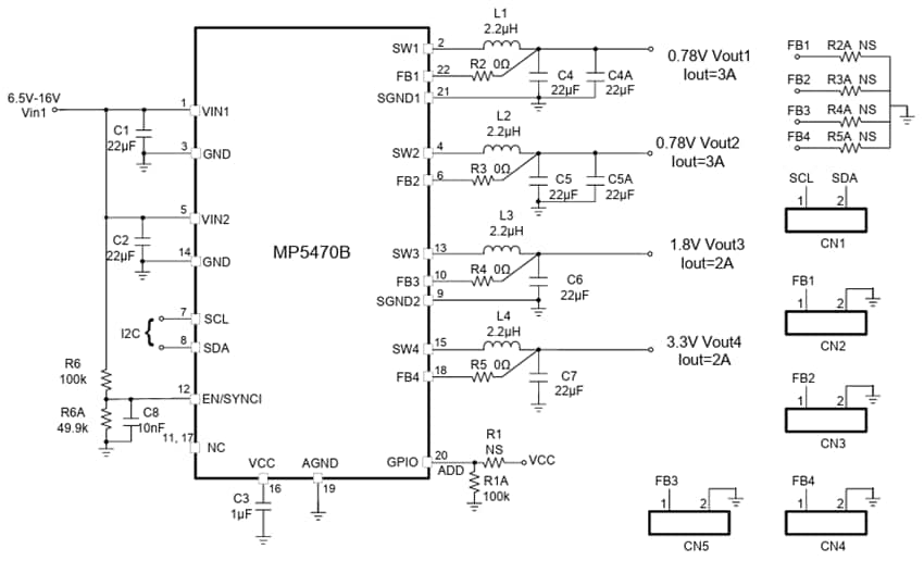 Schematic - Monolithic Power Systems (MPS) EV5470B-L-00A Evaluation Board